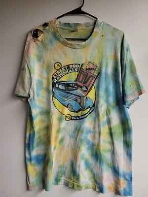 Винтажная футболка 90-х годов галстук краситель состаренная одинарный шов уличное удилище большая 21x28 FOTL - Изображение 1 из 4