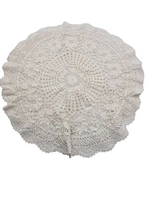 Funda de Cojín Vintage Crochet Encaje Crema Marfil Redonda Círculo 38 cm Funda de Almohada Foto 1 de 4
