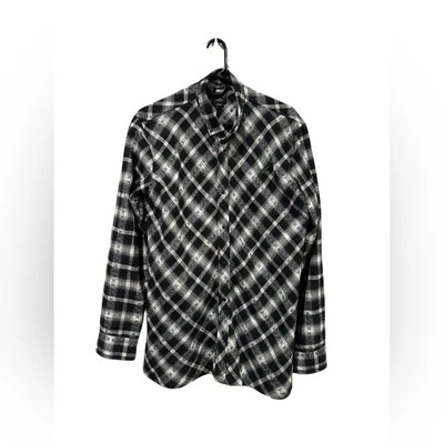 Camisa a cuadros negra blanca verde con botones de franela para ancianos talla grande Publish para hombre Foto 1 de 4