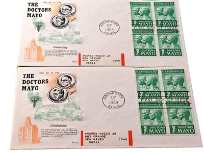 The Doctors Mayo "100th Anniversary of Birth" FDI 5c 1964 Cover Lot of 2 - Image 1 of 2