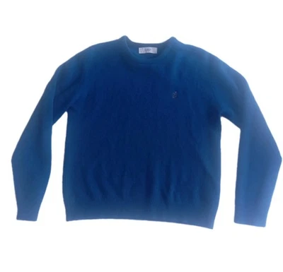 Pringle Of Scotland Mens Large Jumper Blue 100% Lambswool Round Neck Logo Golf  - Image 1 of 4