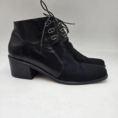 Botas Via Spiga De Colección Talla 10 Cuero Negro Con Cordones Italia Raras LEER Victorianas Foto 1 de 4