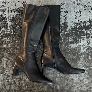 Michelle D Black Leather 2" Heel Tall Full Zip Boots Size 5.5 - Picture 1 of 8