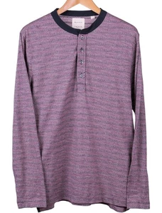 Billy Reid Red & Blue Cotton Deep Button Placket Long Sleeve Henley T Shirt L - Picture 1 of 7