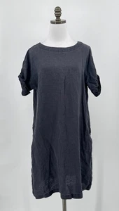 Vestido túnica Muji gris lino Lagenlook L manga corta con lengüeta enrollable - Imagen 1 de 7