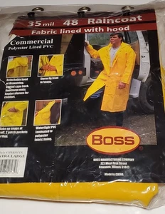 BRAND NEW Boss Hooded 35mm Fabric Lined 48" Long PVC Rain Coat X-Large XL Hood - Picture 1 of 8