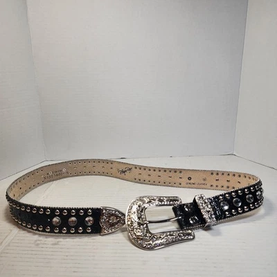 Blazin Roxx XL Cinturón Cuero Negro Estrás Western Tachonado Bling Hebilla 40 Foto 1 de 4