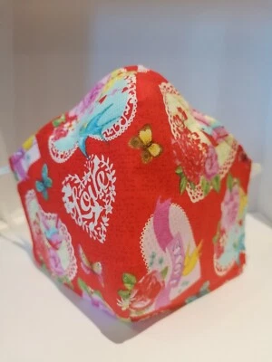 HAND MADE HEARTS VALENTINE DESIGN COTTON FACE MASK, UNISEX ADULT / TEENS - Image 1 of 4
