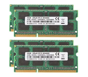 RAM Kits 4X 4GB 2RX8 PC3-8500 DDR3 1066Mhz RAM Laptop Memory SODIMM Intel 16GB - Picture 1 of 12