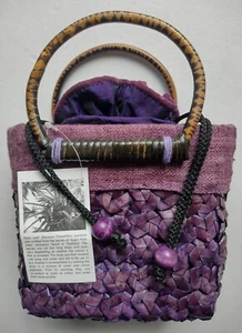 BRAND NEW! Purple Palm Leaf Handmade Wicker Bag Handbag BNWT! - Picture 1 of 8