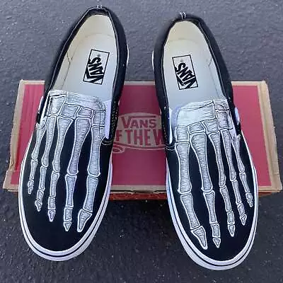 Vans Slip On Shoes Skeleton Feet Halloween Theme - Image 1 of 4