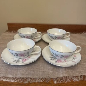 4 CASTLECOURT Fine China Rose Glow Pattern Cup & Saucer sets - Picture 1 of 12