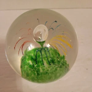 Art Glass Paperweight Fireworks  Multicolor 3 1/2" with Controlled Bubble - Picture 1 of 5