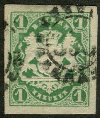 AO63-  German Bavaria Used Stamp Scott #15 Coat of Arms Imperf - Image 1 of 2