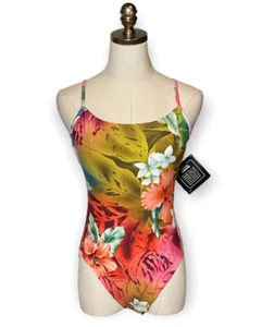 New Newport News Swimsuit Tropical Floral Print One Piece Swim 8 - Picture 1 of 9
