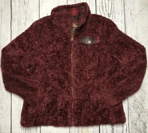 Pendleton giacca donna grande fuzzy zip sherpa rosso scuro tasca 1689 - Foto 1 di 9