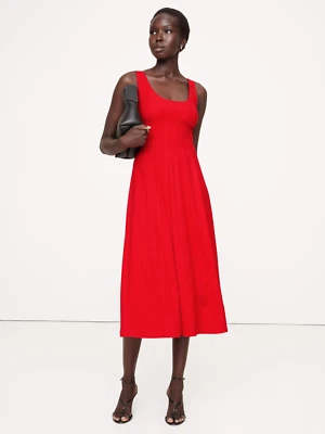Banana Republic Crepe Scoop Neck Midi Dress | Red 12 Tall  #710847 NEW - image 1 of 3