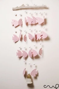 Handmade Ceramic Hanging Windchime Pink Fish Garden Ornament White Bell M24PW - Picture 1 of 9