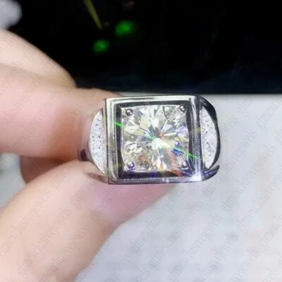 2.65 TCW Round Cut Moissanite Men's Bold Engagement Ring 14k White Gold Plated - Image 1 of 4