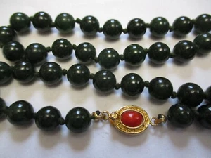 Vintage 20 Inch Hand Knotted Dark Green JADE Gemstone Beaded Necklace - Picture 1 of 15
