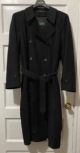 Ralph Lauren Mens Trench Rain Coat Black Size 40R Long Belted Double Breasted - Picture 1 of 11