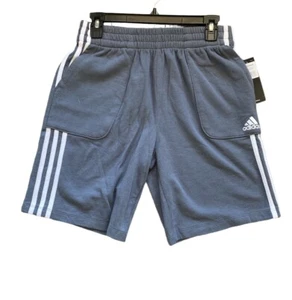Adidas Boys Dark Gray White Striped Athletic Shorts 100% Cotton Sz XL 18/20 - Picture 1 of 6