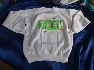 90s Vintage Halloween Sweatshirt PUff Puffy Paint Boo Ghosts Pumpkin Sz XL Cute - Picture 1 of 9