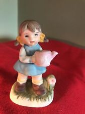 Flambro Porcelain Girl w/Watering Can 3-1/2" Tall Figurine - With Foil Label 