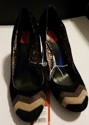 Zapatos de salón MISSONI para mujer de gamuza genuina negros de 3" con tacón de madera de corteza en zig-zag  Foto 1 de 4