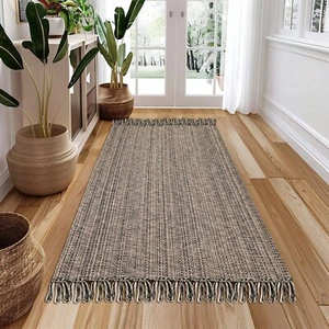 Washable Area Rug, 3' x 5' Boho Woven Bedroom Rugs with Tassels, Natural/Blac... - Picture 1 of 9