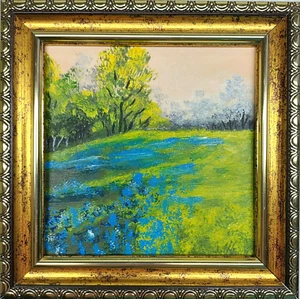 Bluebonnet Field Painting Texas Artwork Hill Country Landscape Art Framed - Picture 1 of 10