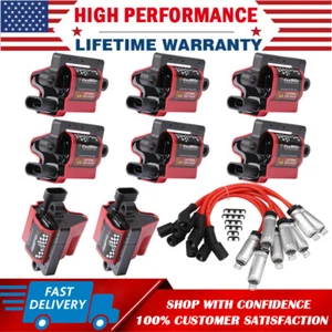 8 Pack Square Ignition Coil &Spark Plug Wire For Chevy Silverado GMC Sierra 1500 - Picture 1 of 12