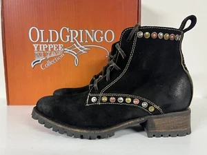 Womens Old Gringo Yippee Ki Yay Tribeca 6" $420 Studs Black Leather Boots sz 7.5 - Picture 1 of 13