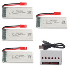 4pcs 3.7V 900mAh JST 20C Li Battery For Quadcopter Helicopter+charge 752560