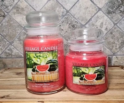 2 Деревня свечи Summer ломтики арбуз огурец аромат размер Med и большой ~ новый ~ - Изображение 1 из 4