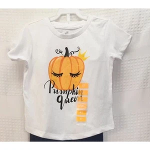 ADTN Girls Halloween Tshirt Short Sleeve Pumpkin Queen White 5 White Orange - Picture 1 of 3