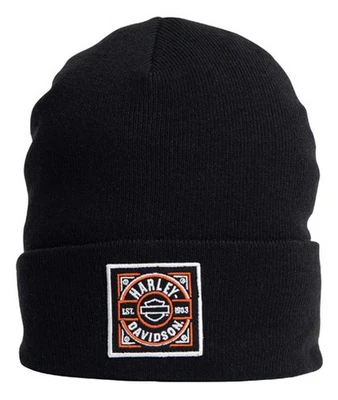 Harley-Davidson Men's H-D Label Patch Embroidered Cuffed Beanie Hat - Black - Image 1 of 2