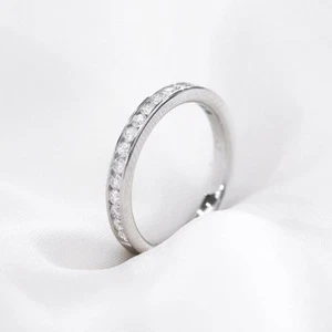 Elegant 2.50mm Round half diamond band Certified VVS Lab Grown Diamond 10k Gold - Picture 1 of 3