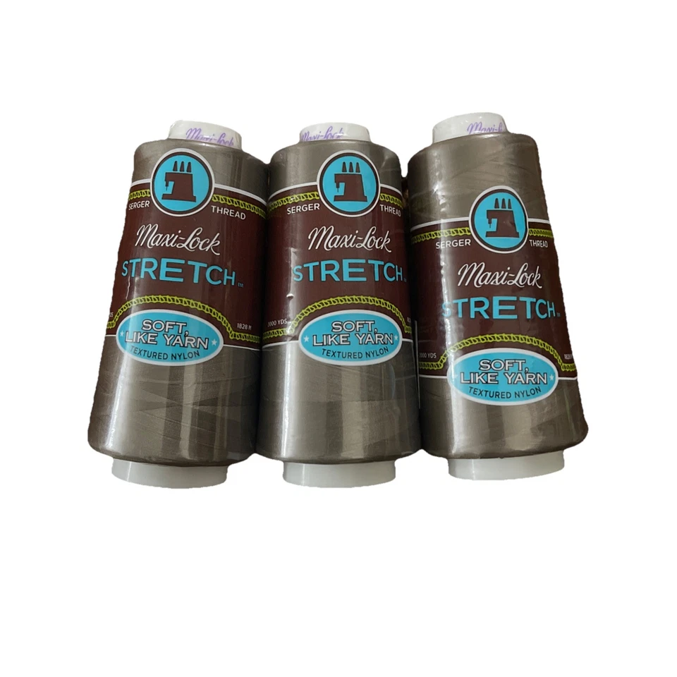 Maxi-Lock Stretch Serger Cone Nylon Thread 2000yd Each. Beige 3 PACK. New. - Image 1 of 1