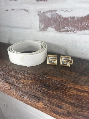 De colección Mimi Di N Oro/Plata Hebillas de Cinturón Enclavamiento 36” Cinturón Blanco Moda 1983 Foto 1 de 4