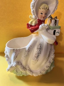 Vintage Napco Natale Shopper Bambina Fioriera Lady con Regali Giappone AX2752C Kitchy - Foto 1 di 6