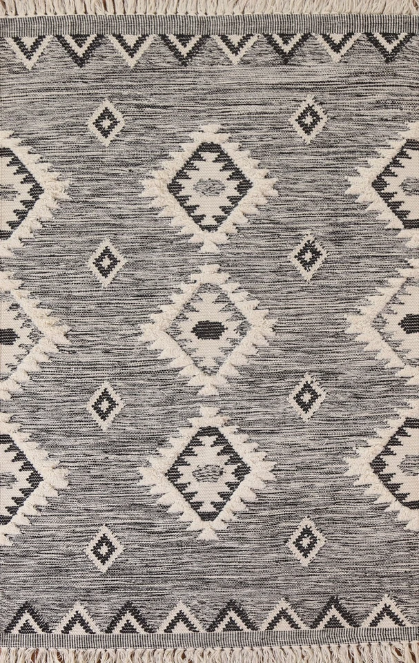 Oferta Black Friday alfombras geométricas negras/blancas Kilim enrejado tejido plano 5x7 pies Foto 1 de 4