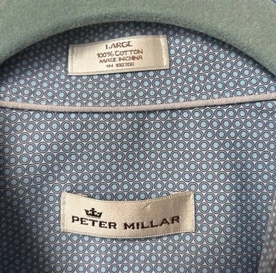 Peter Millar Blue Geometric Circle Print Button Down Shirt Business Office L - Image 1 of 4