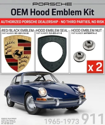 1965-1973 Porsche 911 kit emblema capô original do fabricante esmalte vermelho e preto em ouro - Imagem 1 de 2
