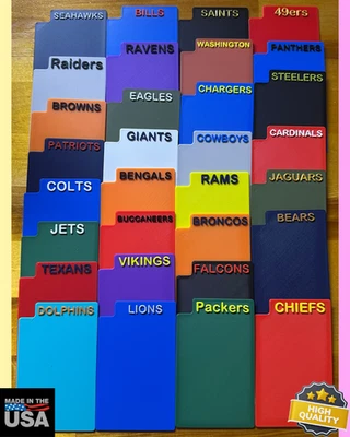 (32) STANDARD NFL Team Sports Card Dividers Football Trading MADE IN USA PLASTIC