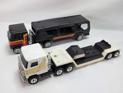 Remolque tractor Buddy L 1980 vintage negro blanco semi camión transporte de automóviles NASA Foto 1 de 4