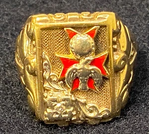 Vintage Gothic Freimaurer 10K Gelbgold Ring mit Diamant Größe 13 ~ 11,47 Gramm - Bild 1 von 6