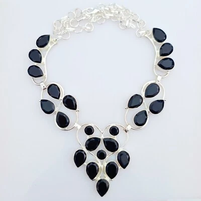 Collar de piedras preciosas naturales de ónix negro de plata de ley 925 hecho a mano joyería regalo Foto 1 de 4