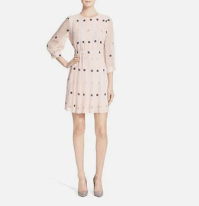 Kate Spade Pink with Black Polka Dot Silk Lined Chiffon Dress - Size 0 - Picture 1 of 9