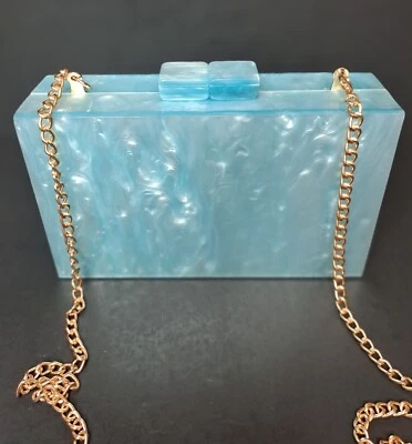 Acrílico Clutch Caja Cartera Bolso de Mano Perlado con Correa de Cadena Foto 1 de 4